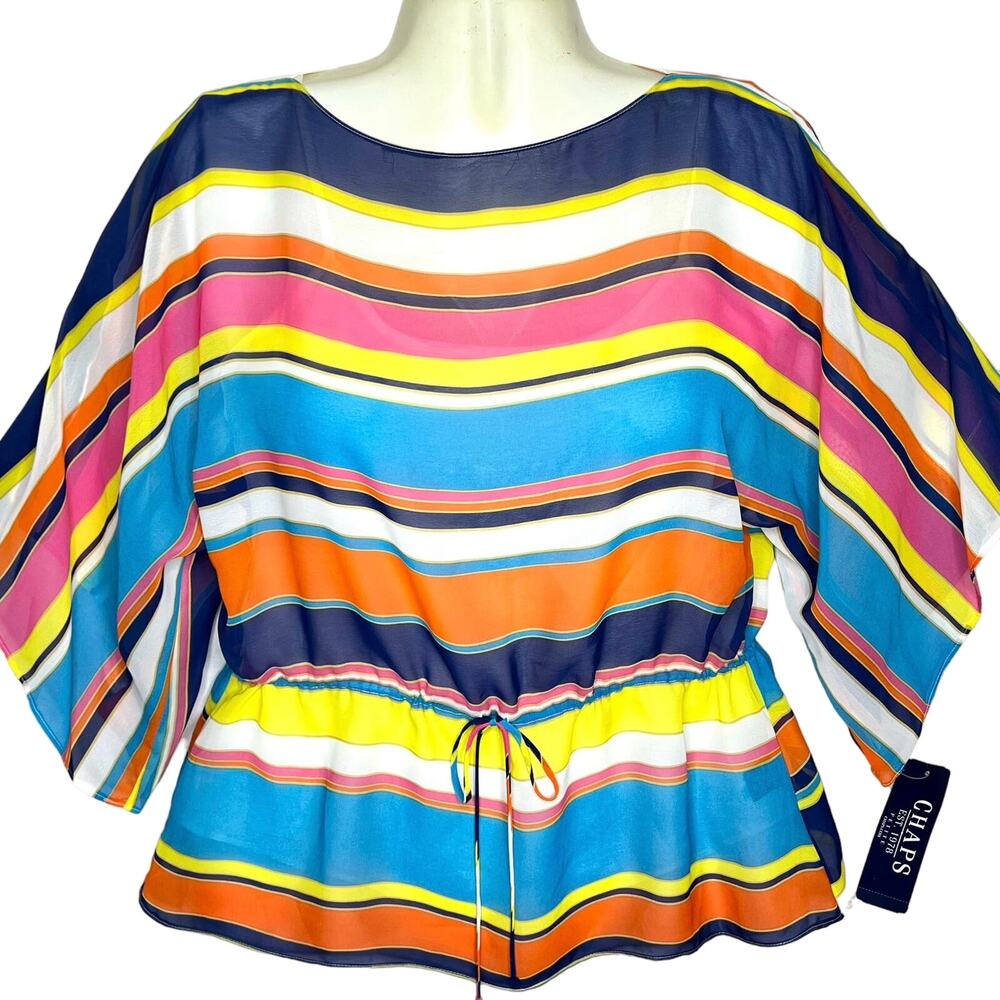 Chaps Sheer Striped Kimono Blouse Petite PS Cami Tank Lined Western Boho Summer